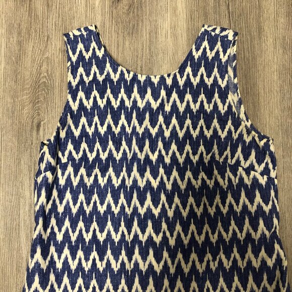 J.Crew Factory Linen Cotton Dress Sundress Women's Size Medium Blue White Ikat - Picture 3 of 8